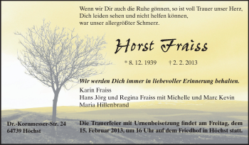 Traueranzeige von Horst Fraiss von Odenwälder Echo