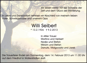 Traueranzeige von Willi Seibert von Rüsselsheimer Echo, Groß-Gerauer-Echo, Ried Echo