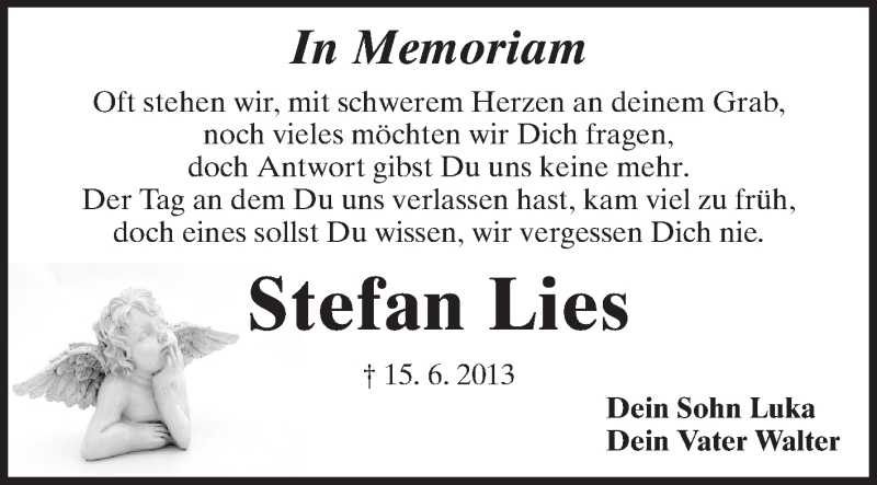  Traueranzeige für Stefan Lies vom 15.06.2015 aus Starkenburger Echo