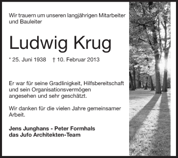 Traueranzeige von Ludwig Krug von Echo-Zeitungen (Gesamtausgabe)
