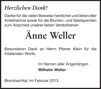 Traueranzeige von Änne Weller von Odenwälder Echo