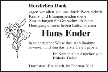 Traueranzeige von Hans Ender von Echo-Zeitungen (Gesamtausgabe)