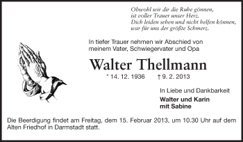 Traueranzeige von Walter Thellmann von Echo-Zeitungen (Gesamtausgabe)