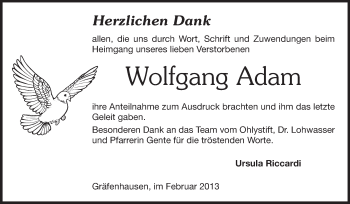 Traueranzeige von Wolfgang Adam von Echo-Zeitungen (Gesamtausgabe)