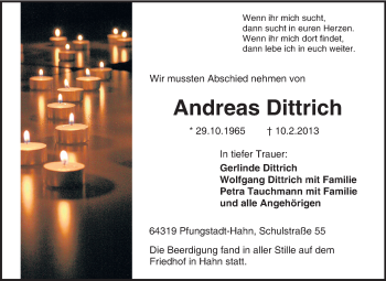 Traueranzeige von Andreas Dittrich von Echo-Zeitungen (Gesamtausgabe)