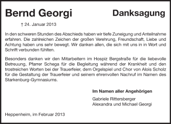 Traueranzeige von Bernd Georgi von Starkenburger Echo
