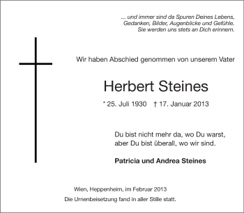 Traueranzeige von Herbert Steines von Starkenburger Echo