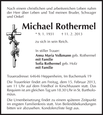 Traueranzeige von Michael Rothermel von Starkenburger Echo