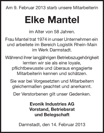 Traueranzeige von Elke Mantel von Echo-Zeitungen (Gesamtausgabe)