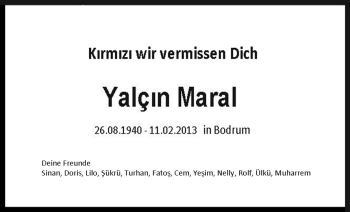 Traueranzeige von Yalcin Maral von Echo-Zeitungen (Gesamtausgabe)