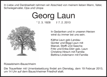 Traueranzeige von Georg Laun von Rüsselsheimer Echo, Groß-Gerauer-Echo, Ried Echo