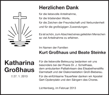 Traueranzeige von Katharina Großhaus von Echo-Zeitungen (Gesamtausgabe)