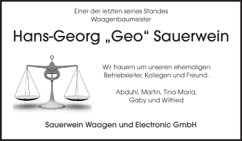 Traueranzeige von Hans-Georg Sauerwein von Echo-Zeitungen (Gesamtausgabe)