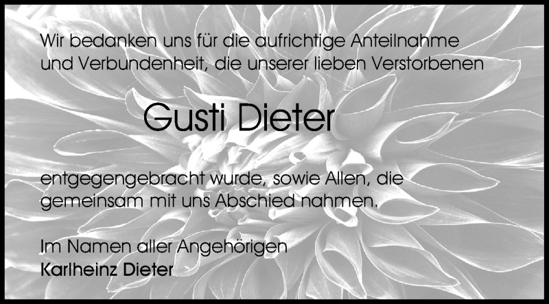  Traueranzeige für Gusti Dieter vom 16.02.2013 aus Echo-Zeitungen (Gesamtausgabe)