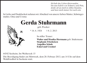 Traueranzeige von Gerda Stuhrmann von Echo-Zeitungen (Gesamtausgabe)