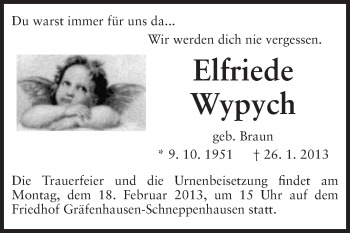 Traueranzeige von Elfriede Wypych von Echo-Zeitungen (Gesamtausgabe)