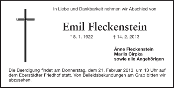 Traueranzeige von Emil Fleckenstein von Echo-Zeitungen (Gesamtausgabe)