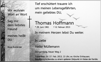 Traueranzeige von Thomas Hoffmann von Echo-Zeitungen (Gesamtausgabe)