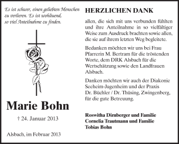 Traueranzeige von Marie Bohn von Echo-Zeitungen (Gesamtausgabe)