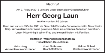 Traueranzeige von Georg Laun von Rüsselsheimer Echo, Groß-Gerauer-Echo, Ried Echo