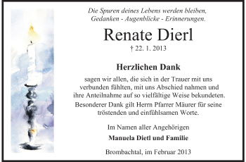 Traueranzeige von Renate Dierl von Odenwälder Echo