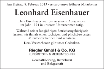 Traueranzeige von Leonhard Eisenhauer von Starkenburger Echo