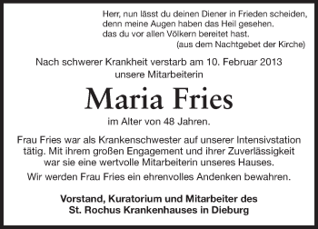 Traueranzeige von Maria Fries von Echo-Zeitungen (Gesamtausgabe)