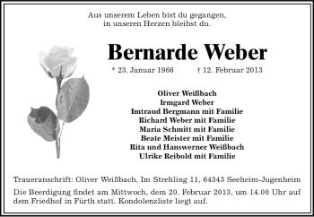 Traueranzeige von Bernarde Weber von Starkenburger Echo