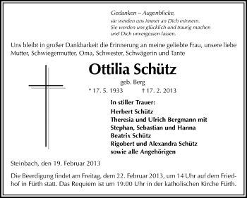 Traueranzeige von Ottilia Schütz von Starkenburger Echo