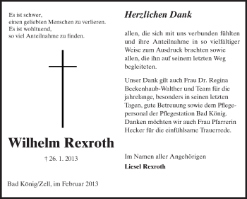 Traueranzeige von Wilhelm Rexroth von Odenwälder Echo