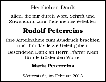 Traueranzeige von Rudolf Peterreins von Echo-Zeitungen (Gesamtausgabe)