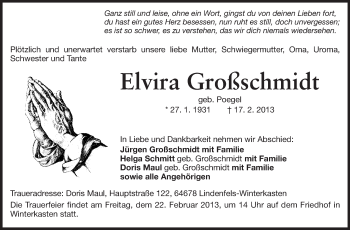 Traueranzeige von Elvira Großschmidt von Echo-Zeitungen (Gesamtausgabe)