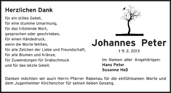 Traueranzeige von Johannes Peter von Echo-Zeitungen (Gesamtausgabe)
