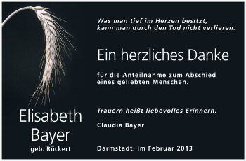 Traueranzeige von Elisabeth Bayer von Echo-Zeitungen (Gesamtausgabe)