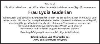 Traueranzeige von Lydia Guderian von Echo-Zeitungen (Gesamtausgabe)