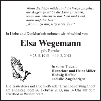 Traueranzeige von Elsa Wegemann von Odenwälder Echo