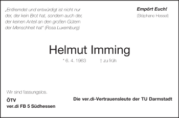 Traueranzeige von Helmut Imming von Echo-Zeitungen (Gesamtausgabe)