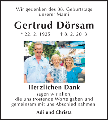 Traueranzeige von Gertrud Dörsam von Starkenburger Echo