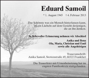 Traueranzeige von Eduard Samoil von Rüsselsheimer Echo, Groß-Gerauer-Echo, Ried Echo