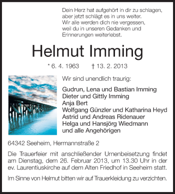 Traueranzeige von Helmut Imming von Echo-Zeitungen (Gesamtausgabe)