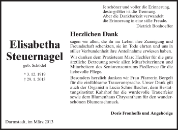 Traueranzeige von Elisabetha Steuernagel von Echo-Zeitungen (Gesamtausgabe)