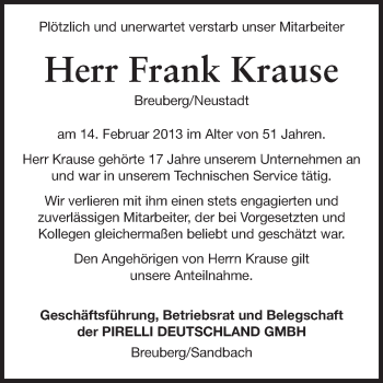 Traueranzeige von Frank Krause von Odenwälder Echo