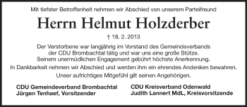 Traueranzeige von Helmut Holzderber von Odenwälder Echo