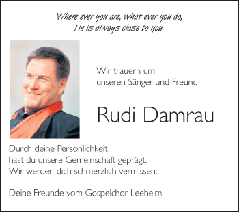 Traueranzeige von Rudi Damrau von Rüsselsheimer Echo, Groß-Gerauer-Echo, Ried Echo