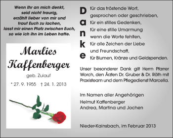 Traueranzeige von Marlies Kaffenberger von Echo-Zeitungen (Gesamtausgabe)