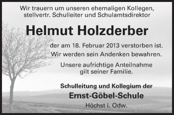 Traueranzeige von Helmut Holzderber von Odenwälder Echo