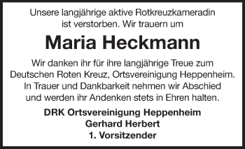 Traueranzeige von Maria Heckmann von Starkenburger Echo