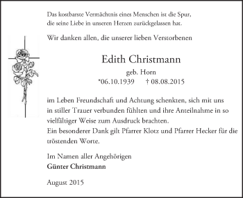 Traueranzeige von Edith Christmann von trauer.echo-online.de