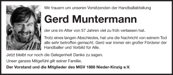 Traueranzeige von Gerd Muntermann von Odenwälder Echo