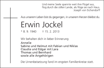 Traueranzeige von Erwin Jockel von Rüsselsheimer Echo, Groß-Gerauer-Echo, Ried Echo
